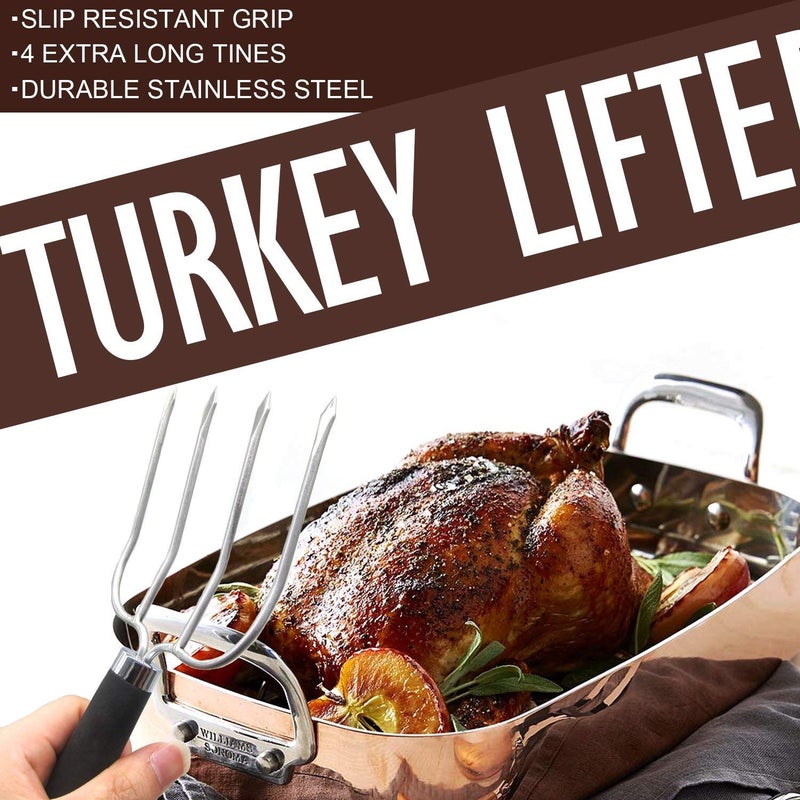 KAYCROWN Turkey Lifter Forks Set of 2 Stainless Steel Turkey Lifters with Non-Slip Handle Turkey and Poultry Lifters Turkey Claws Carving Fork - Image 3